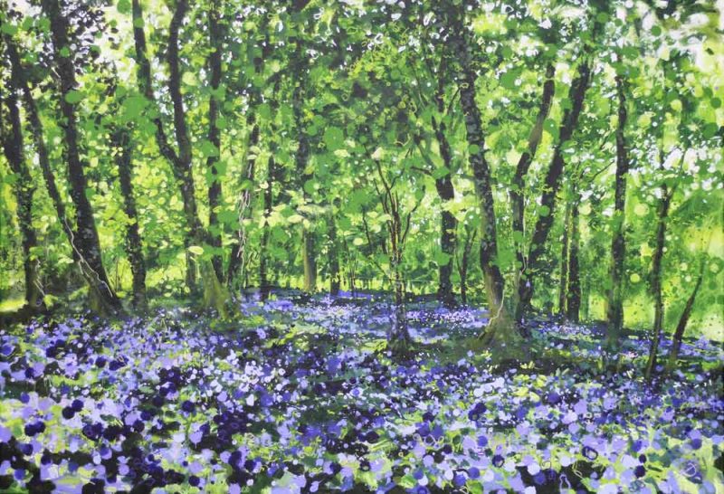 ‘Bluebells and Dormice’, bluebell art for sale by Devon landscape artist Joe Webster